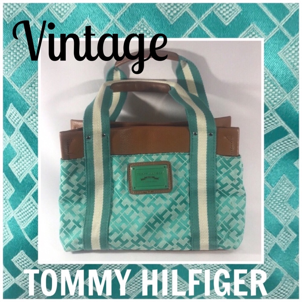 Tommy Hilfiger VINTAGE Logo Satchel in Green Cream